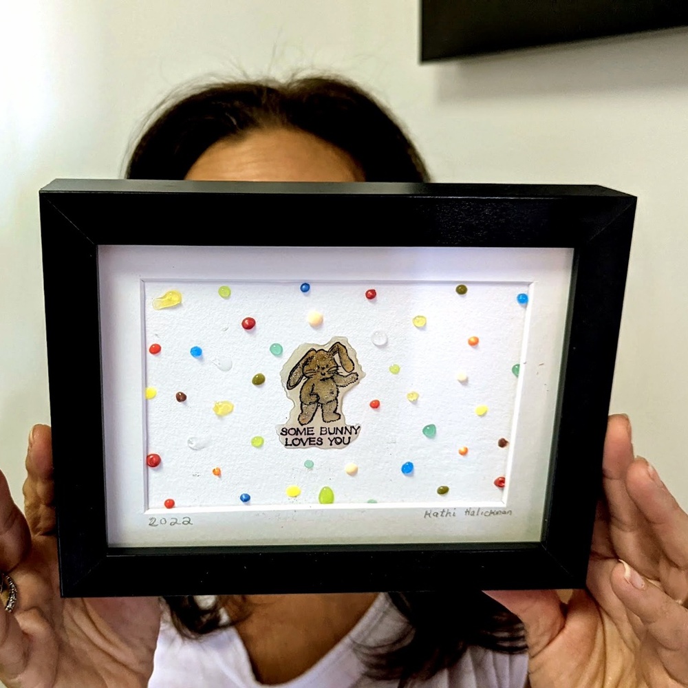 Somebunny Loves you framed handmade artwork.